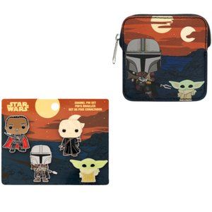 Funko Pop! Star Wars: The Mandalorian Enamel 4 Piece Pin Set & Coin Bag Bundle